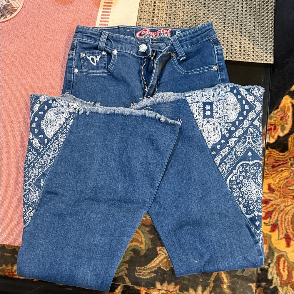 Kids Blue Denim Jeans with Paisley Design